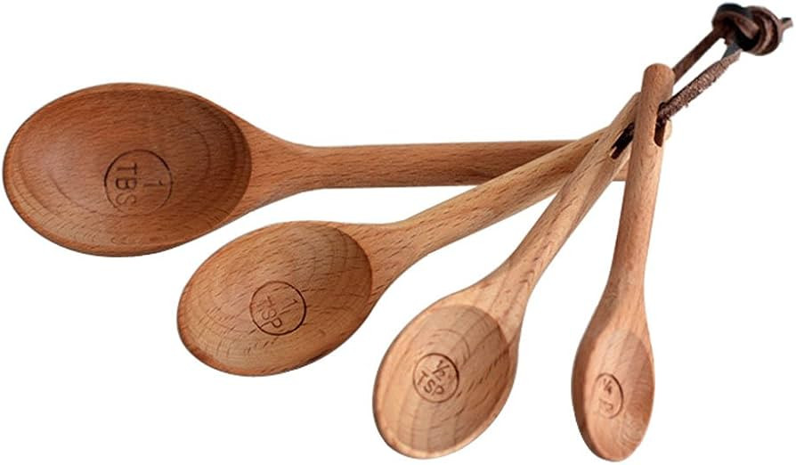 4pcs/set Wood Measuring Spoons Set Healthy No Paint Cooking Tools | Amazon (US)