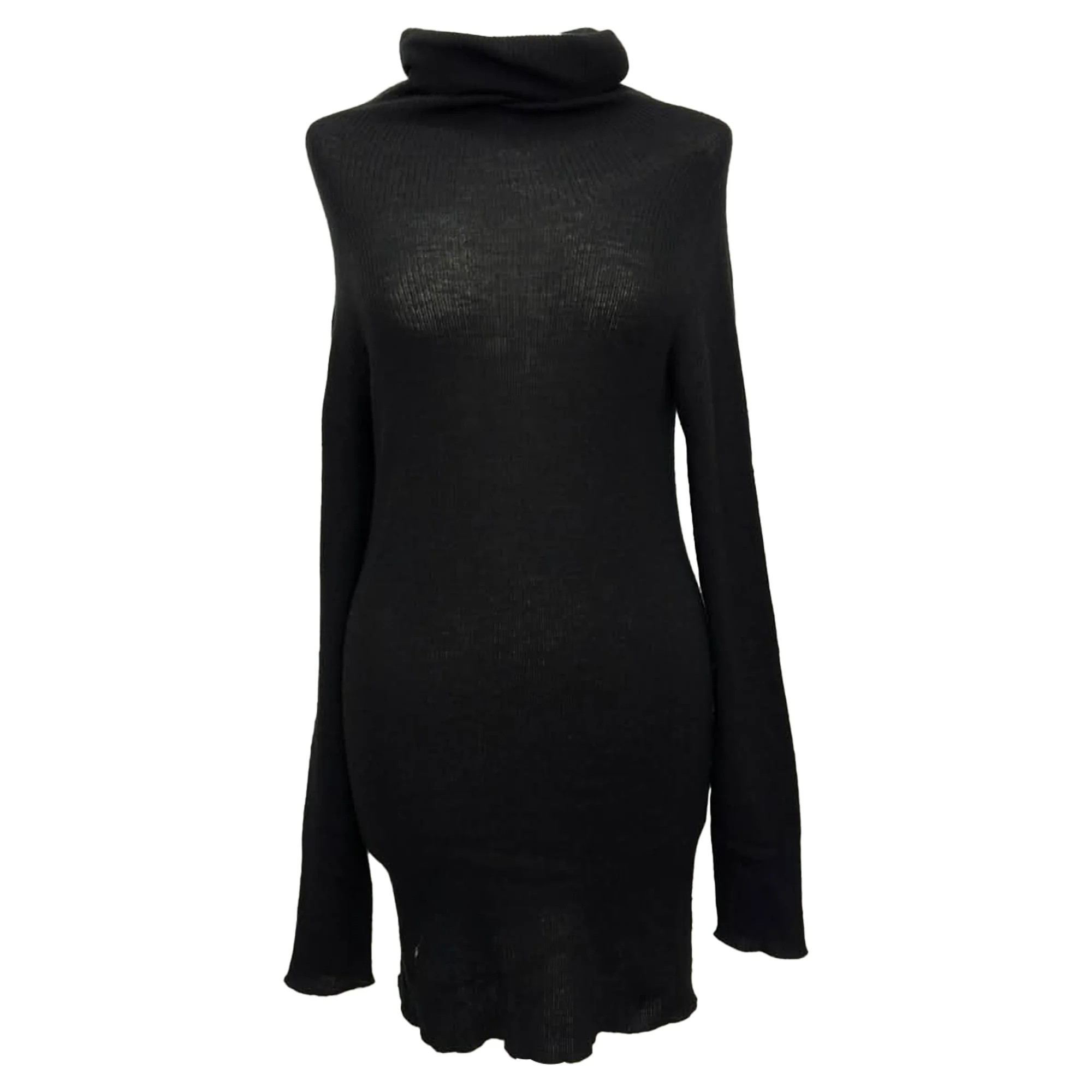 Rick Owens Ribbed Turtleneck Sweater in Black Wool | Shop Simon