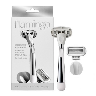 Flamingo 5-Blade Women's Razor - 1 Razor Handle + 2 Razor Blade Refills - Polished Chrome: Whole Body, Manual Use | Target