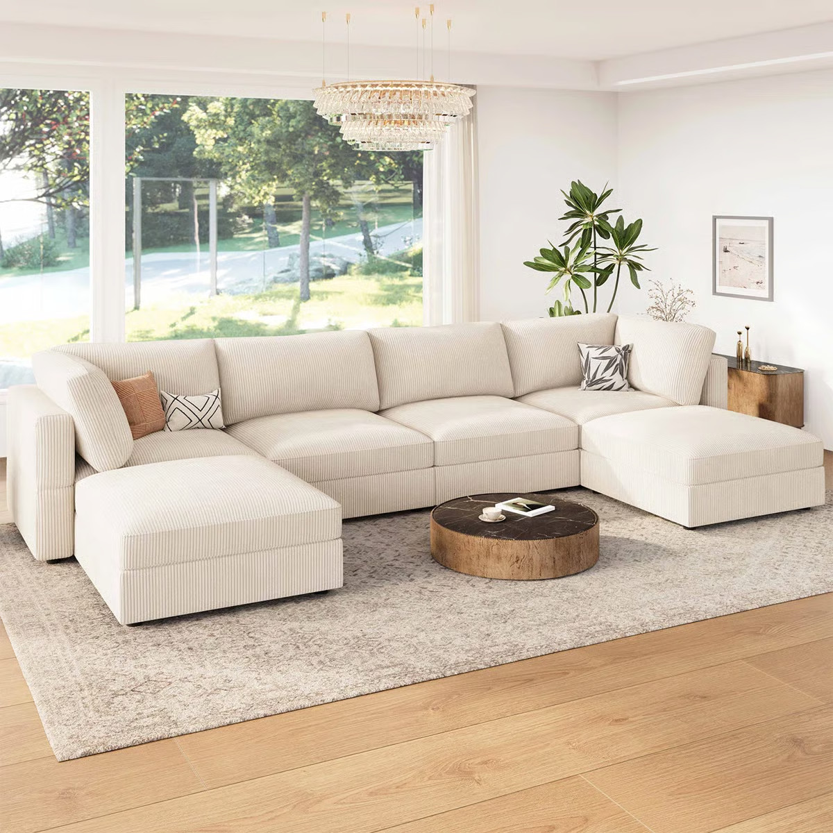 Honbay U-shaped Corduroy Modular Sectional Cloud Couch | Wayfair North America