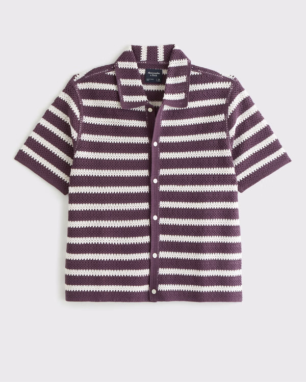 Men's Crochet-Style Striped Button-Through Sweater Polo | Men's Tops | Abercrombie.com | Abercrombie & Fitch (US)
