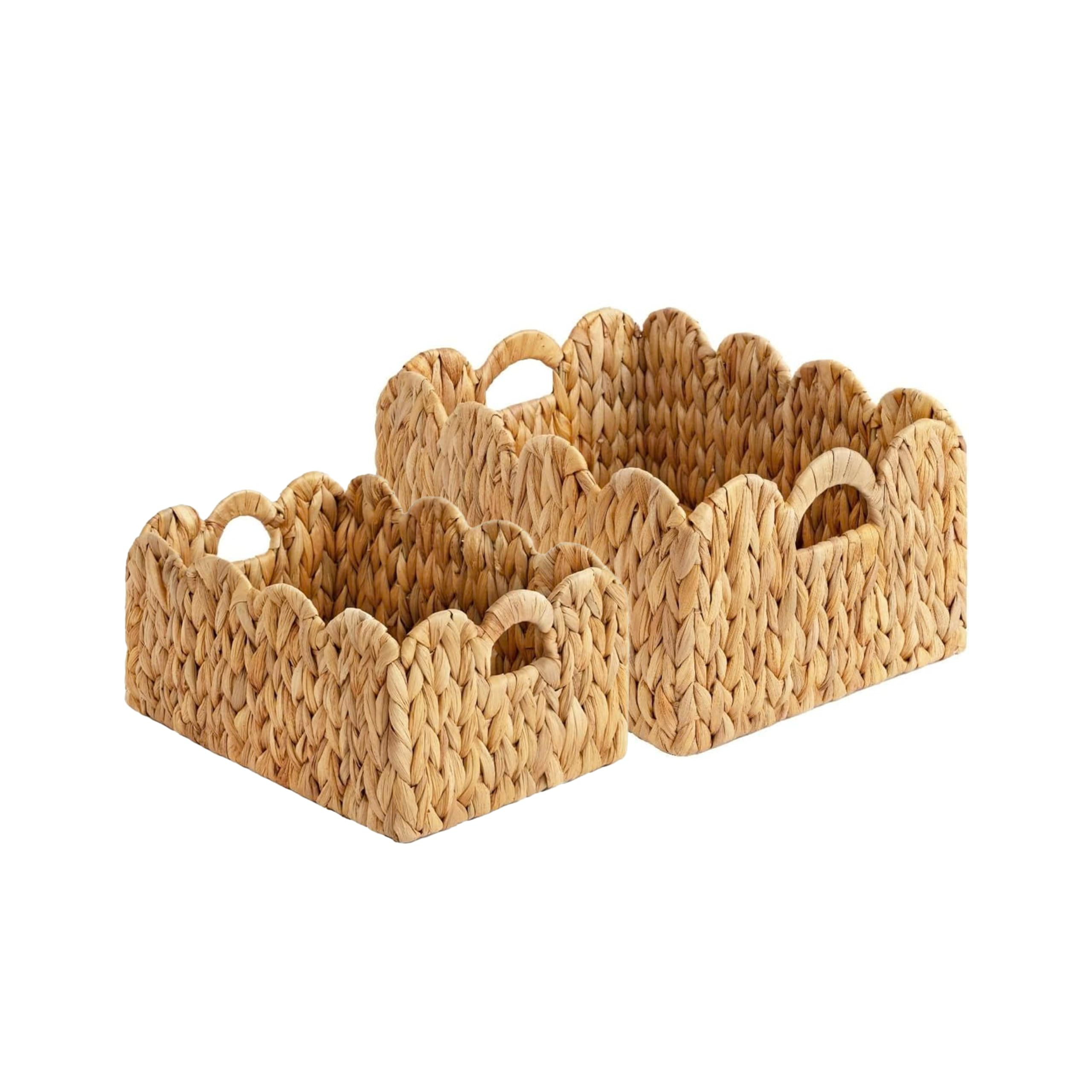 Set of 2 Scalloped Edge Wicker Storage Basket with Built-in Handles, Rectangle Water Hyacinth Bas... | Amazon (US)
