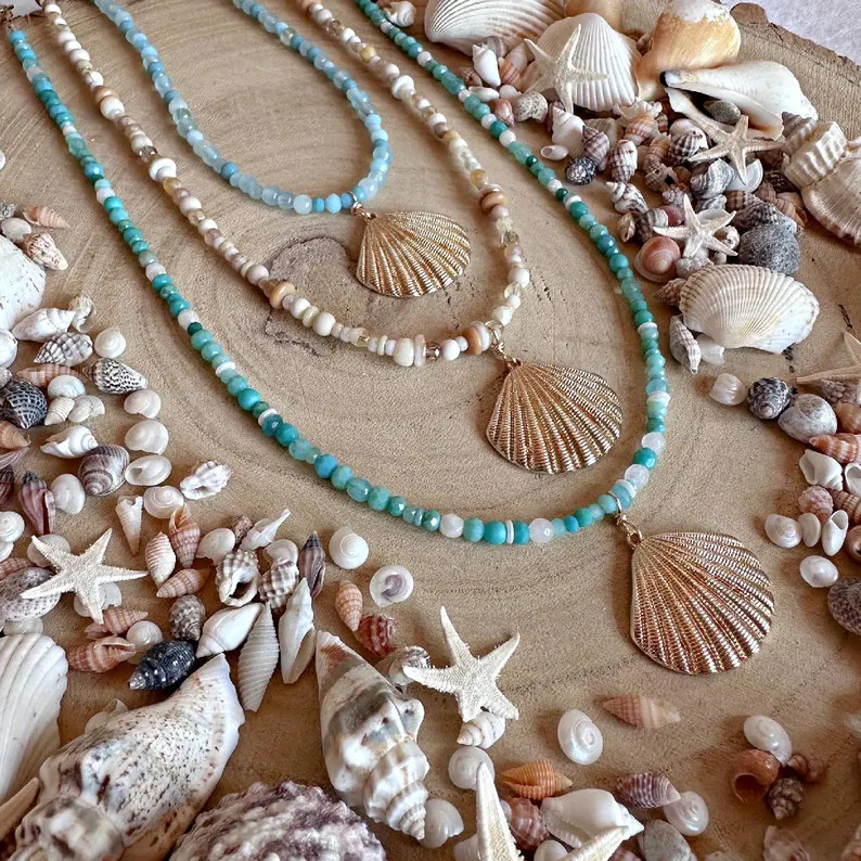 Handmade Scallop Charm Beach Themed Beaded Necklace - Etsy | Etsy (Global)