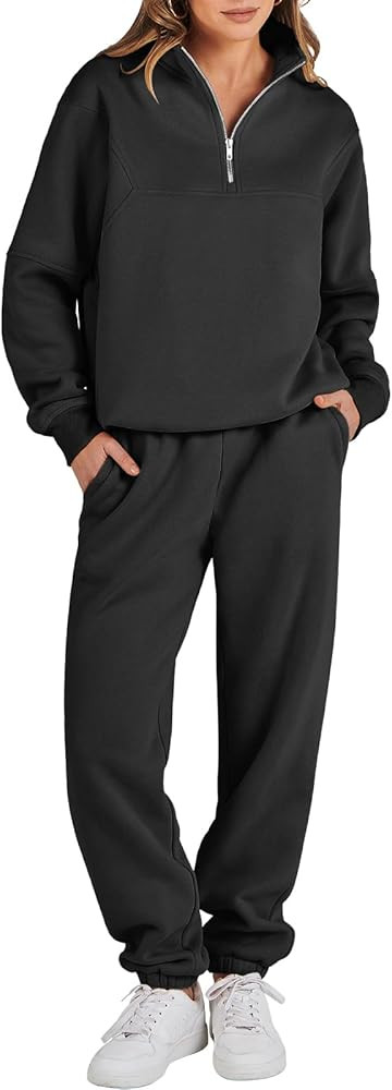 Prinbara Women 2 Piece Outfits Sweatsuit Set 2023 Fall Oversized Half Zip Sweatshirt Wide Leg Swe... | Amazon (US)