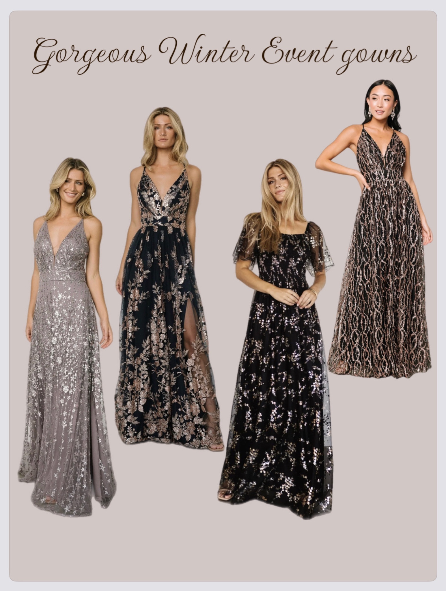 Some of the most Beautiful unique  sparkly Dresses for the Holiday season ✨❄️🤍

Perfect for New Year’s Eve parties, Christmas Party, Holiday formal event dresses, winter engagement party, winter wedding guest, New Year’s Eve wedding, Military Christmas party, holiday cruise ship formal dresses ✨ 
