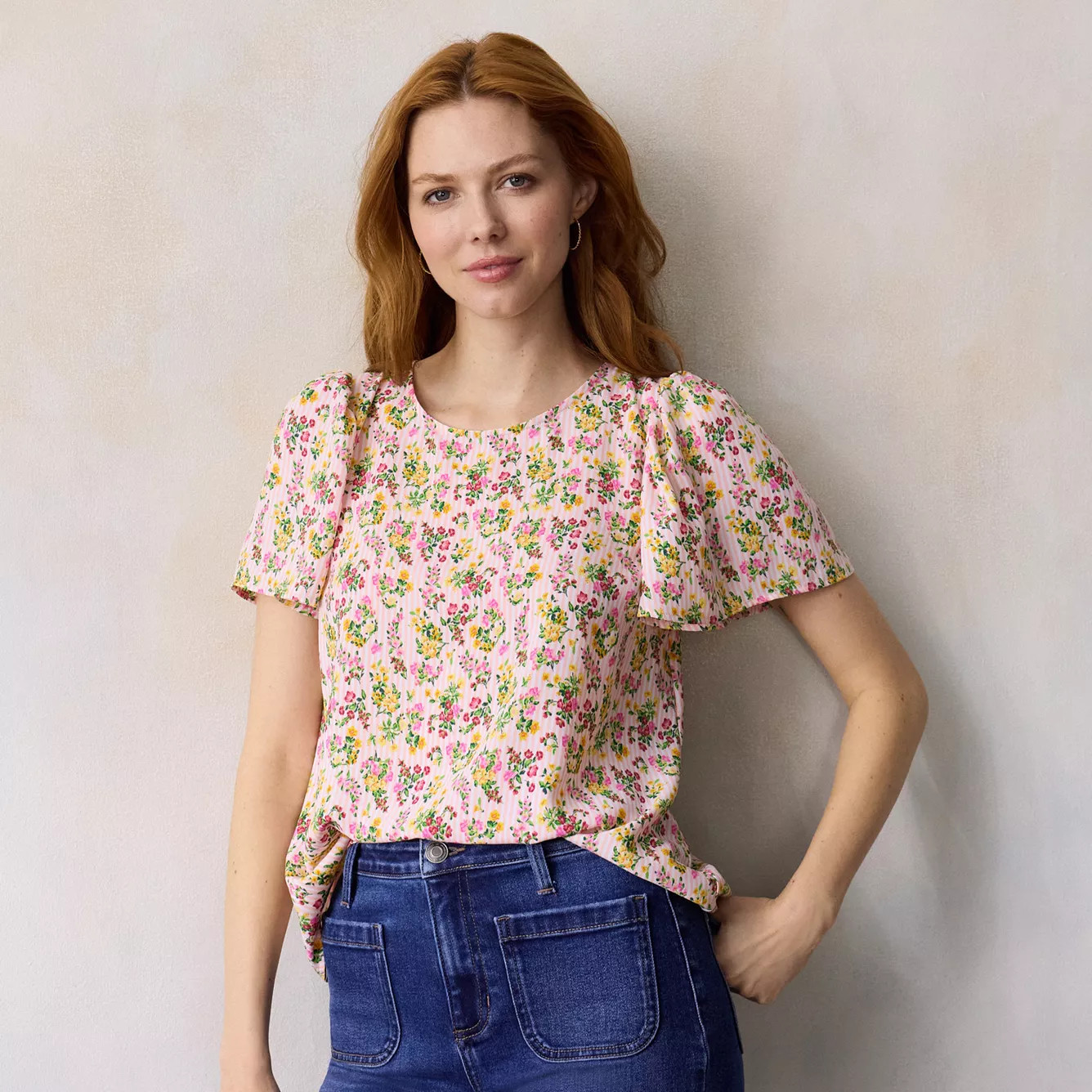 Petite LC Lauren Conrad Flutter Short Sleeve Blouse | Kohl's