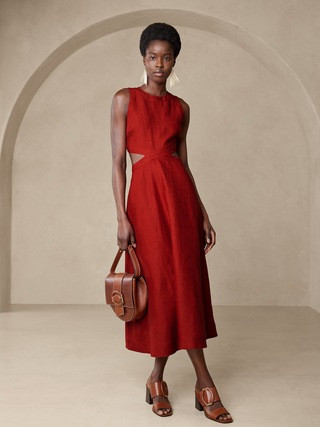 Lina Linen Cutout Midi Dress | Banana Republic (US)