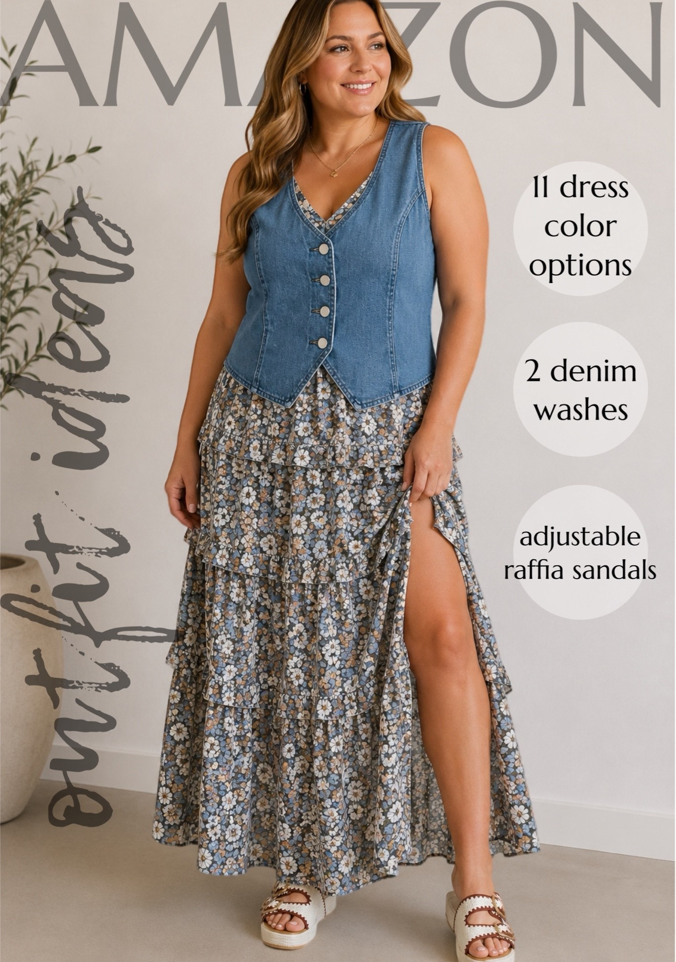This outfit is just *chef’s kiss* 💋 

This dress is perfect on its own OR with the denim vest. It has adjustable tie straps, too! 

Endless color combinations with the dress, vest, and shoes 🤩 

Shoes are raffia, so they’re not your normal platform sandal! 👡 

I love everything about this outfit 😍

#LTKootd #LTKMidsize