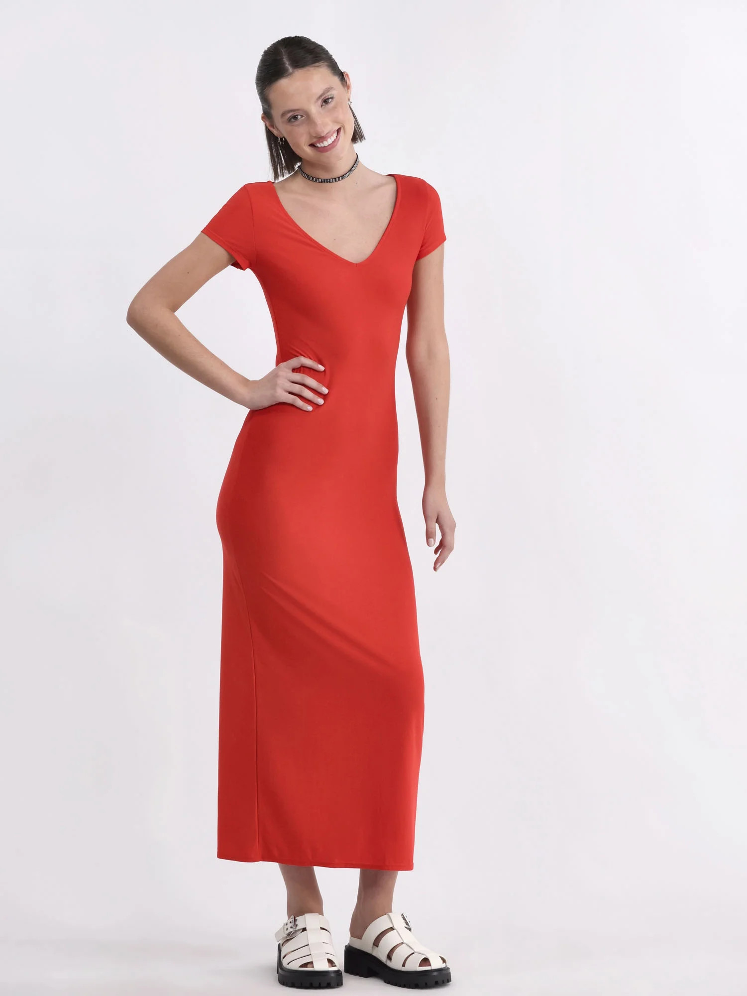 No Boundaries Maxi Dress with Cap Sleeves, Women's - Walmart.com | Walmart (US)