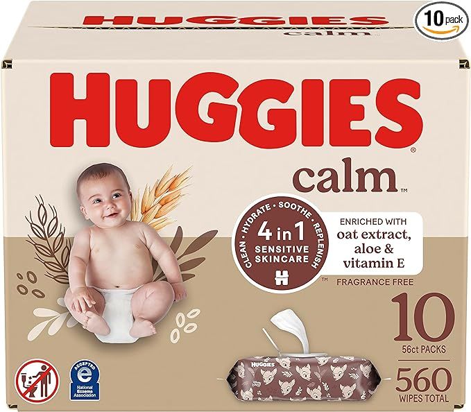 Huggies Calm Baby Diaper Wipes, Unscented, Hypoallergenic, 10 Push Button Packs (560 Wipes Total) | Amazon (US)