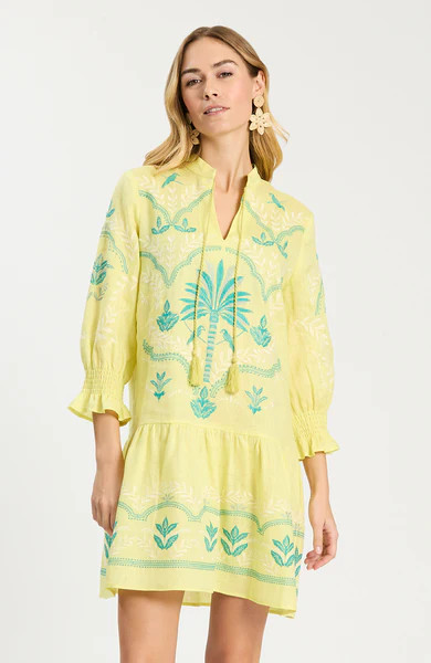 Nikki Linen Embroidered Dress - Sunny Lime | tyler boe