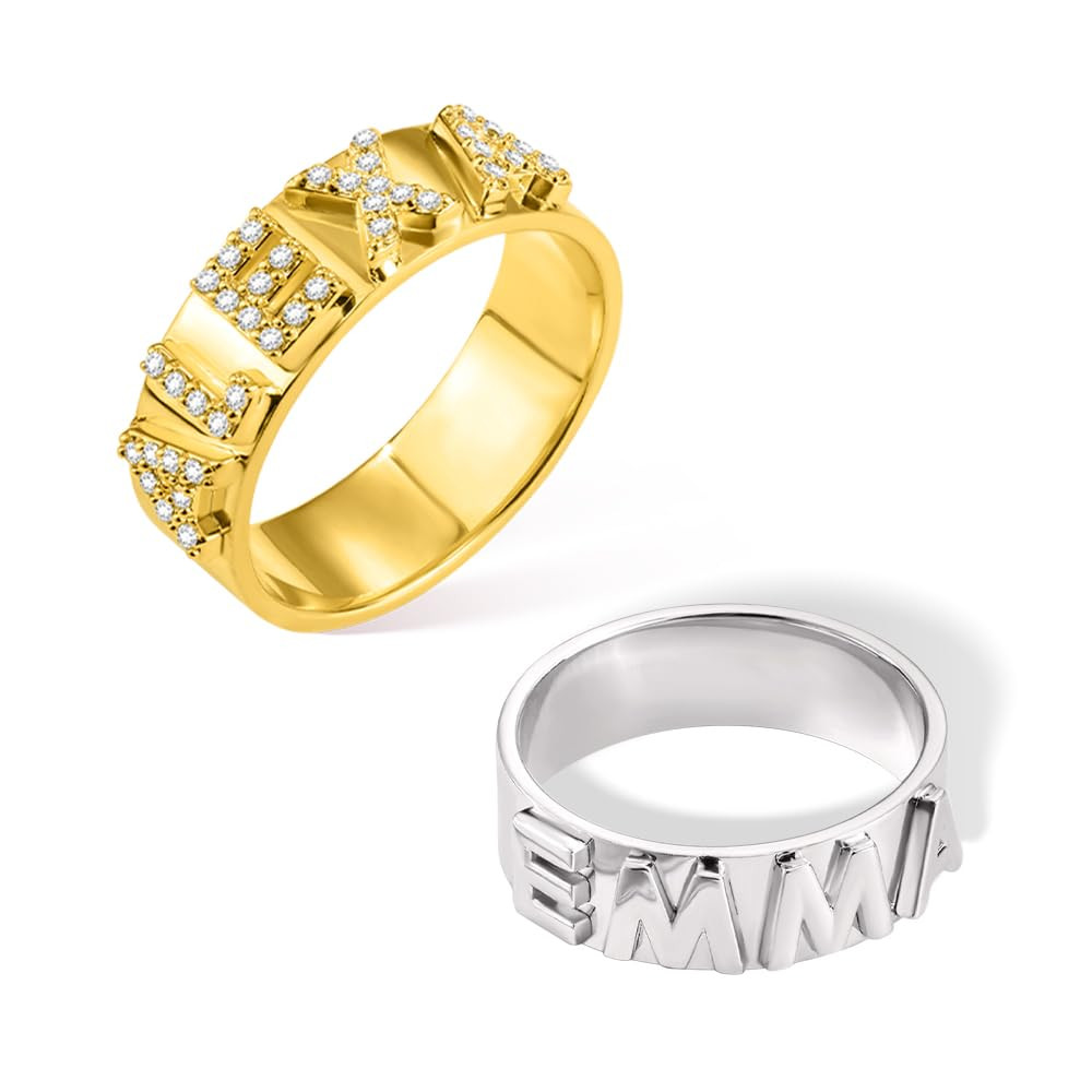 Custom Name Rings with Zirconia For Women Sterling Silver 925/Brass Personalized Number Year Init... | Amazon (US)