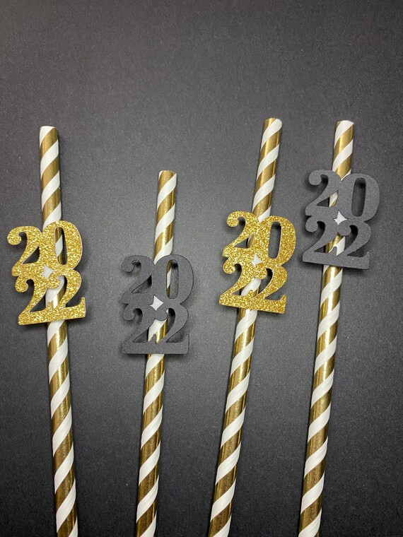 New years eve party straws. New Years eve party decor. 2022 party decor. New Years paper straws. ... | Etsy (US)