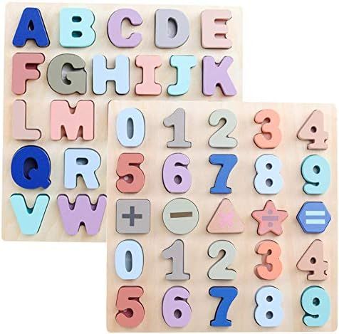 GEMEM Wooden Puzzles for Toddlers, Large Alphabet ABC Upper Case Letter and Number Wood Montessori L | Amazon (US)