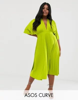 ASOS DESIGN Curve Exclusive Pleated Slinky Kimono Midi Dress | ASOS US