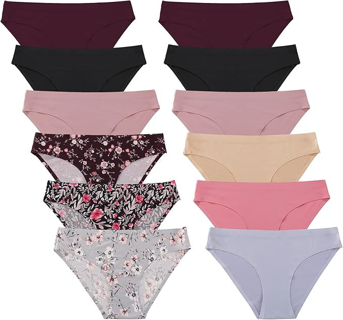 FINETOO 12Pack Womens Seamless Underwear No Show Cheeky Panties Invisibles Briefs Soft Stretch Bi... | Amazon (US)