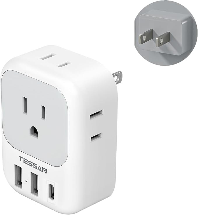 TESSAN 2 Prong to 3 Prong Adapter, Multi Plug Outlet Extender with 4 Outlets 3 USB Ports(1 USB C)... | Amazon (US)