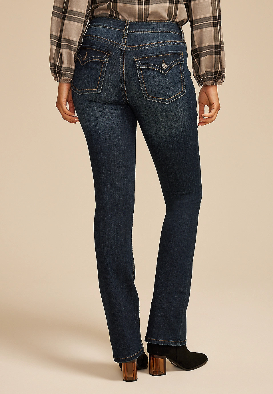 Dark Crosshatch Mid Rise Thick Stitch Bootcut Jean | Maurices