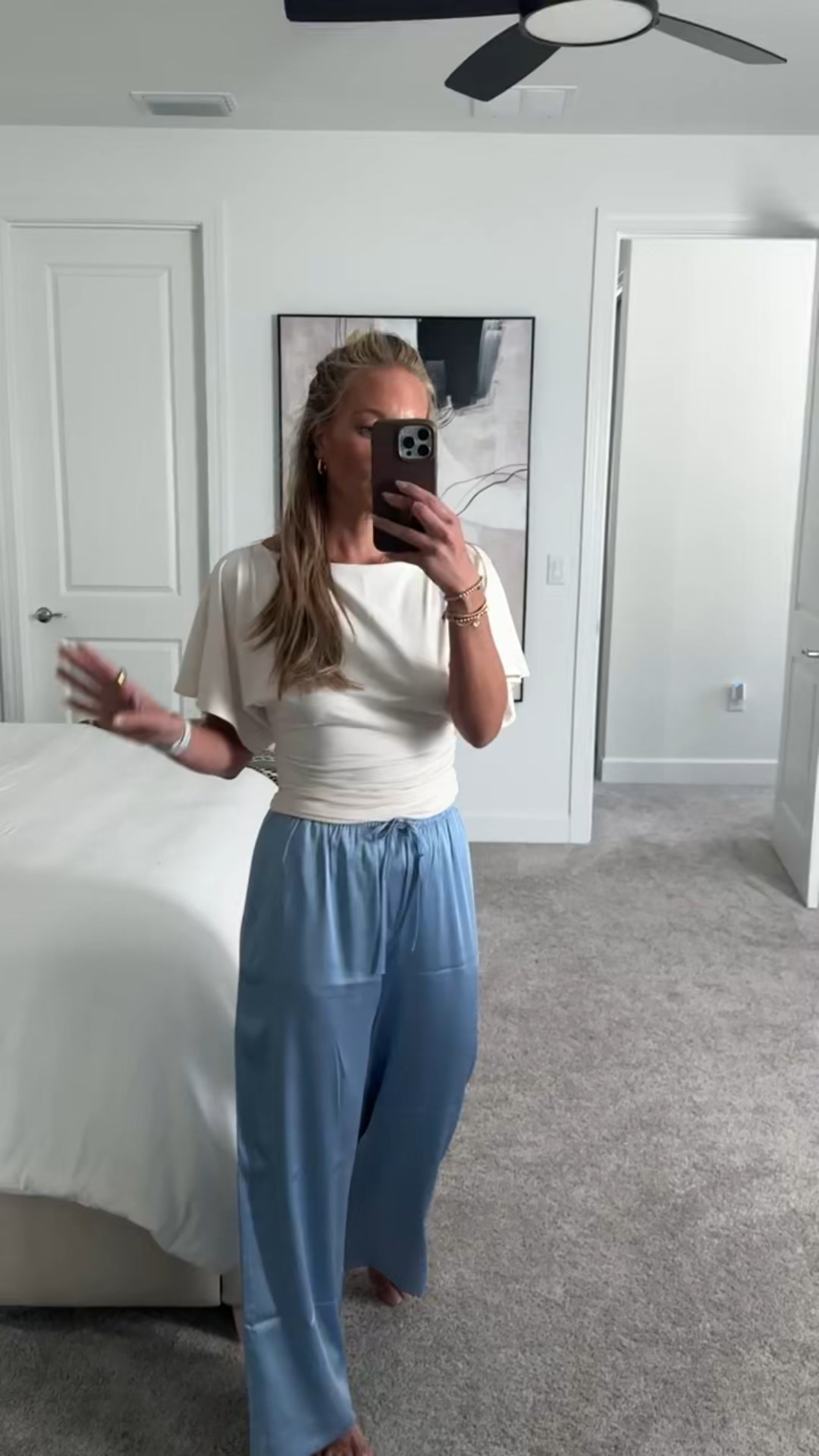 The @abercrombie satin pants are a staple piece. I’m loving them in this light blue for Spring/Summer, they’re so versatile you could dress them up for a date night outfit or wear with flip flops and a tank for a more casual vibe. They sold out instantly during the holiday season. Paired it with this gorgeous flowy sleeved top. Wearing a S in both. 

Abercrombie satin pants, satin pull on pants, Abercrombie spring finds, Abercrombie new arrivals 

#LTKSeasonal #LTKootd