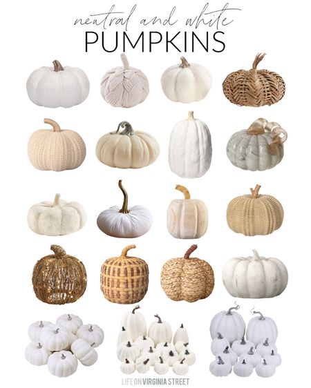 The perfect neutral pumpkin decor and white pumpkins for fall decorating, Halloween decor and into Thanksgiving decor! Includes ceramic pumpkins, raffia pumpkins, woven pumpkins, glass pumpkins and more! See even more options here: https://lifeonvirginiastreet.com/neutral-white-pumpkin-decor/.
.
#ltkhome #ltkfindsunder50 #ltkhalloween #ltkseasonal #ltkfindsunder100 #ltkstyletip #ltkfamily #ltksalealert

#LTKHalloween #LTKhome #LTKSeasonal