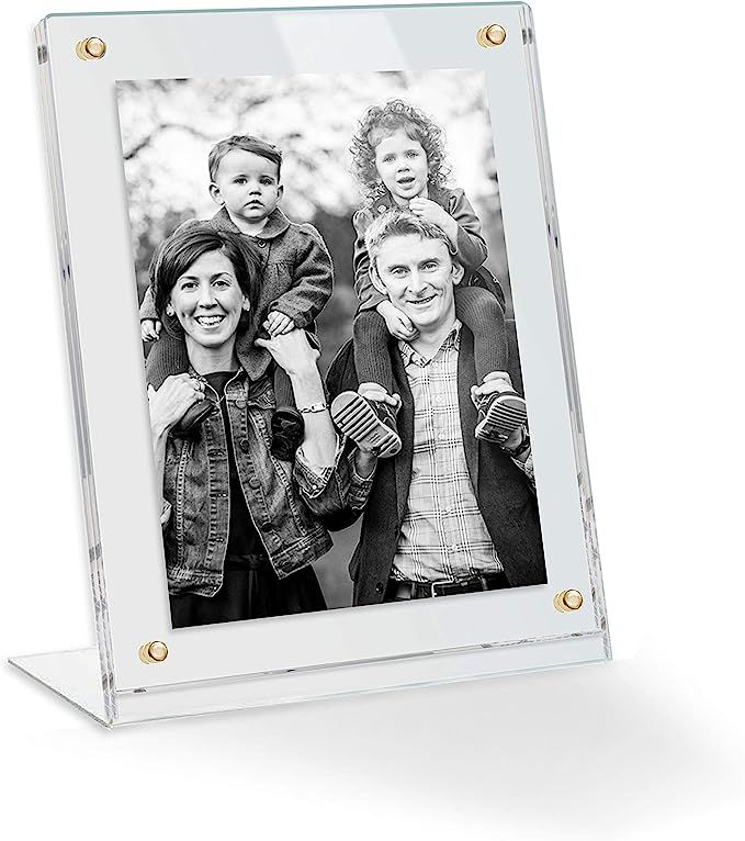 10x13 Acrylic Floating Picture Frame - Table Stand with Gold Magnetic Front Cover to Easily Chang... | Amazon (US)