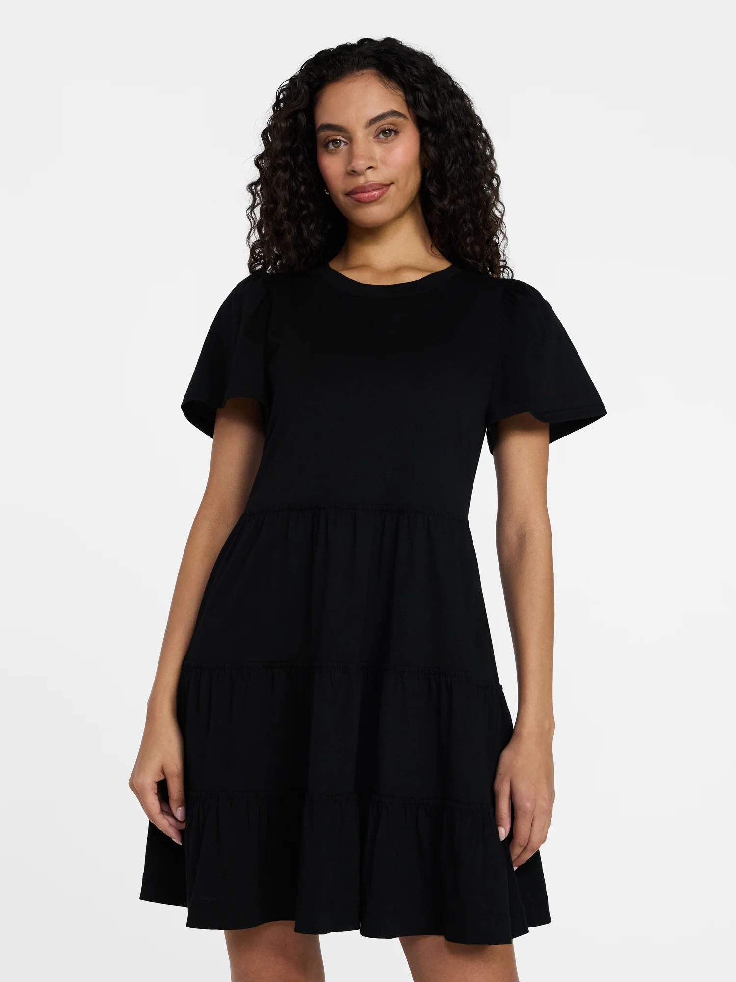 Time and Tru Women's and Women’s Plus Cotton Swing Dress with Short Sleeves, Sizes XS-4X | Walmart (US)