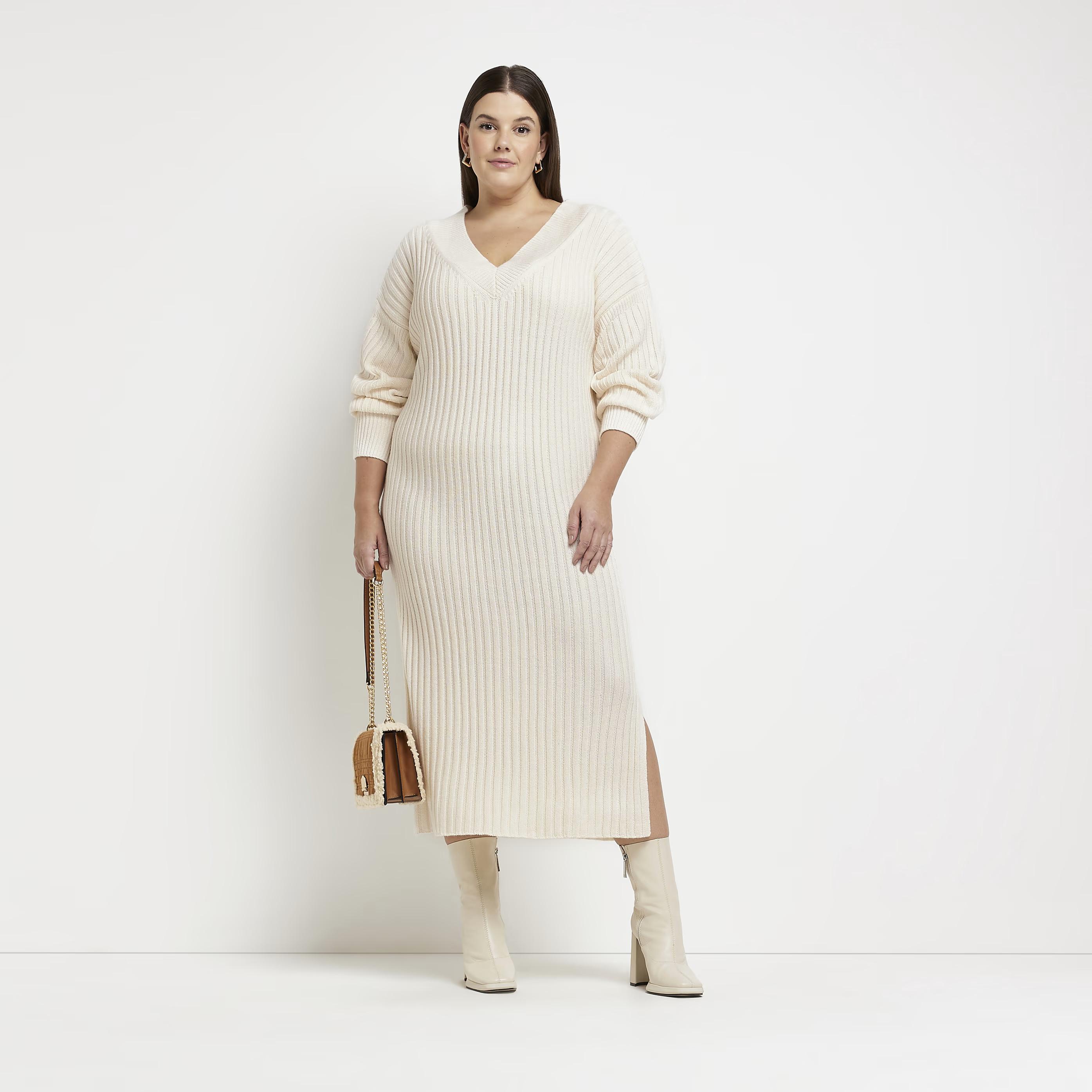 River Island Womens Plus Cream Knit Jumper Midi Dress | River Island (UK & IE)