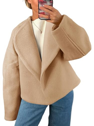 Tankaneo Womens Oversized Cropped Pea Coat Lapel Open Front Jacket Winter Short Outerwear | Amazon (US)