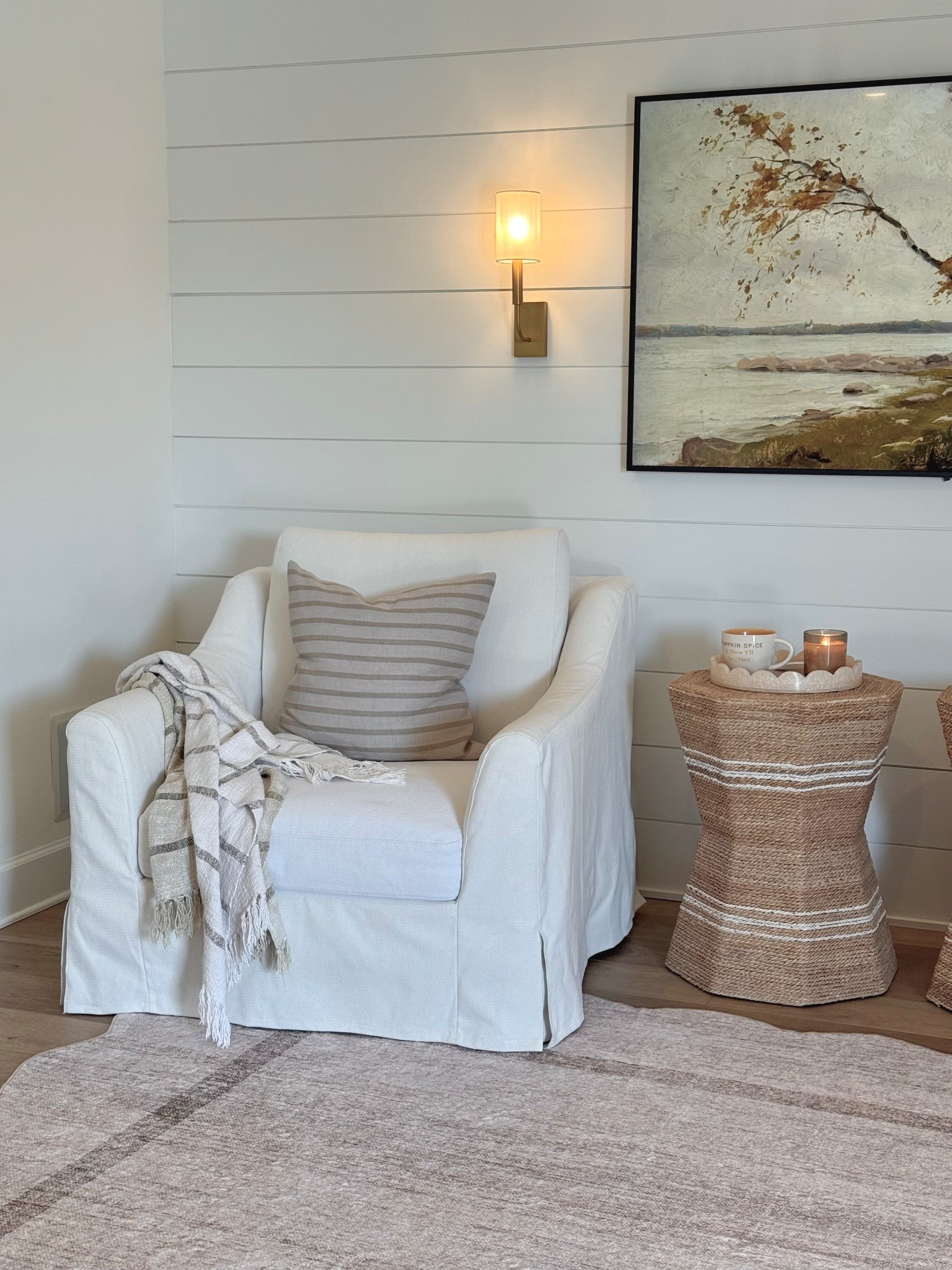 Fall living room frame tv art wall sconce throw pillow woven side table 
Machine washable dog friendly rug 

#LTKSeasonal #LTKHome #LTKPets