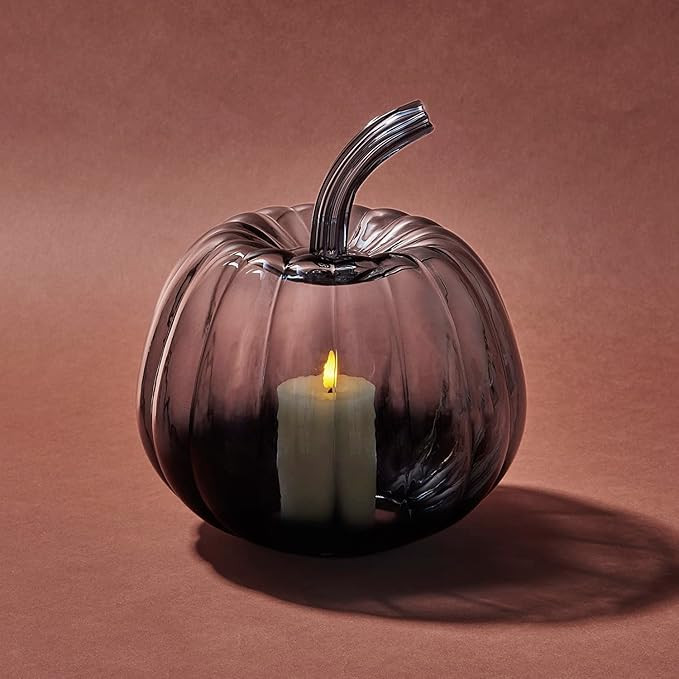 LampLust Black Pumpkin Centerpiece for Table - 8 Inch, Votive Candle & Batteries Included, Ombre ... | Amazon (US)
