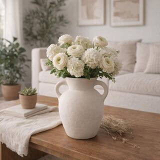 9 in. Ivory Ceramic Amphora Shape and Handles Decorative Vase | The Home Depot