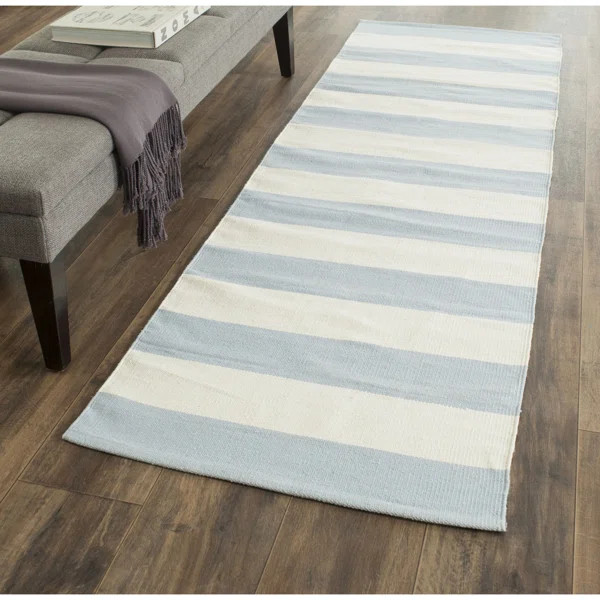 Brookvale Striped Handmade Cotton Sky Blue/Ivory Area Rug | Wayfair North America