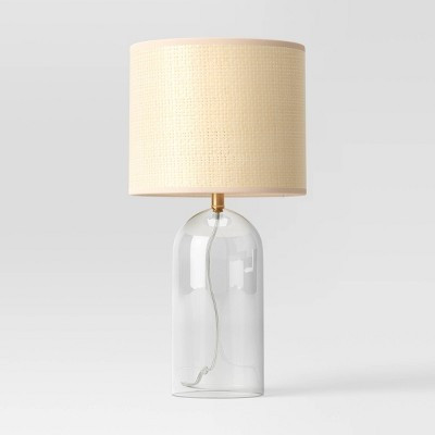 Glass Table Lamp with Open Base, Rattan Drum Shade & LED Bulb - Threshold™: Modern Accent Lighting | Target