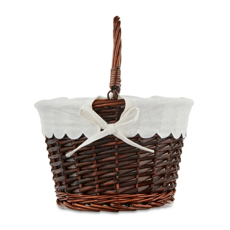 Easter Large Round Brown Willow Easter Basket with Cream Scallop Fabric Liner, by Way To Celebrat... | Walmart (US)