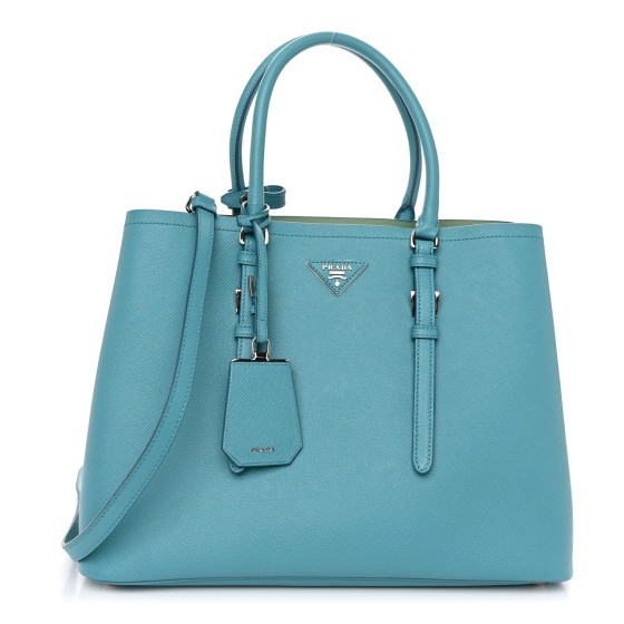 Saffiano Cuir Medium Double Handle Tote Turchese Acquamarina | FASHIONPHILE (US)