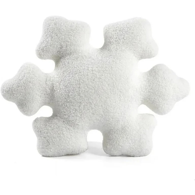 Christmas White Snow Flake Flower Shape Sherpa Plush Cushion Pillow with White Pompom Comfy Plush... | Walmart (US)