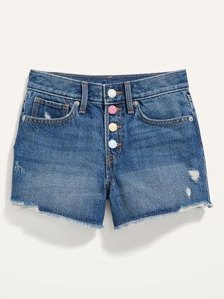 Extra High-Waisted Medium-Wash Distressed Cut-Off Jean Shorts for Girls | Old Navy (US)