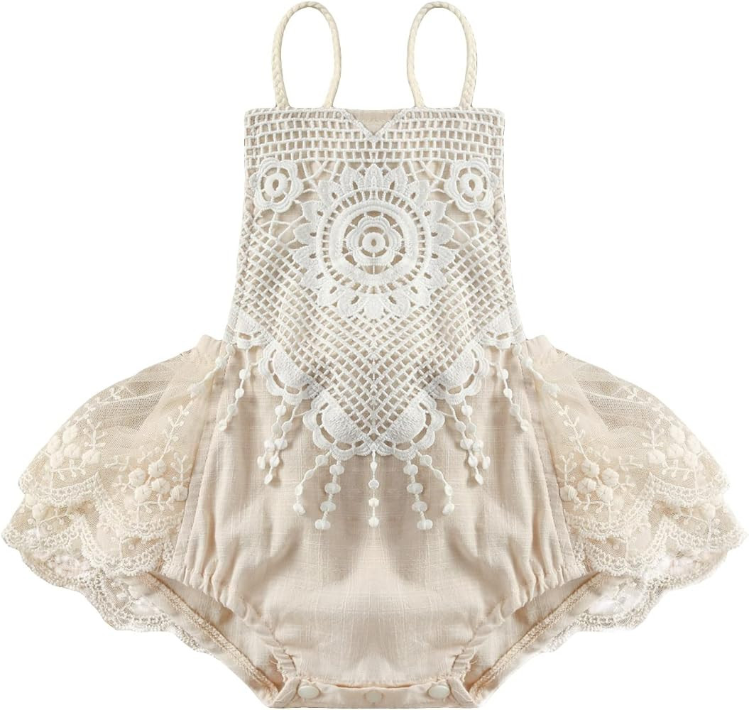 Newborn Infant Baby Girl Lace Floral Romper Summer Ruffle Sleeveless Bubble Romper Bodysuit Jumps... | Amazon (US)
