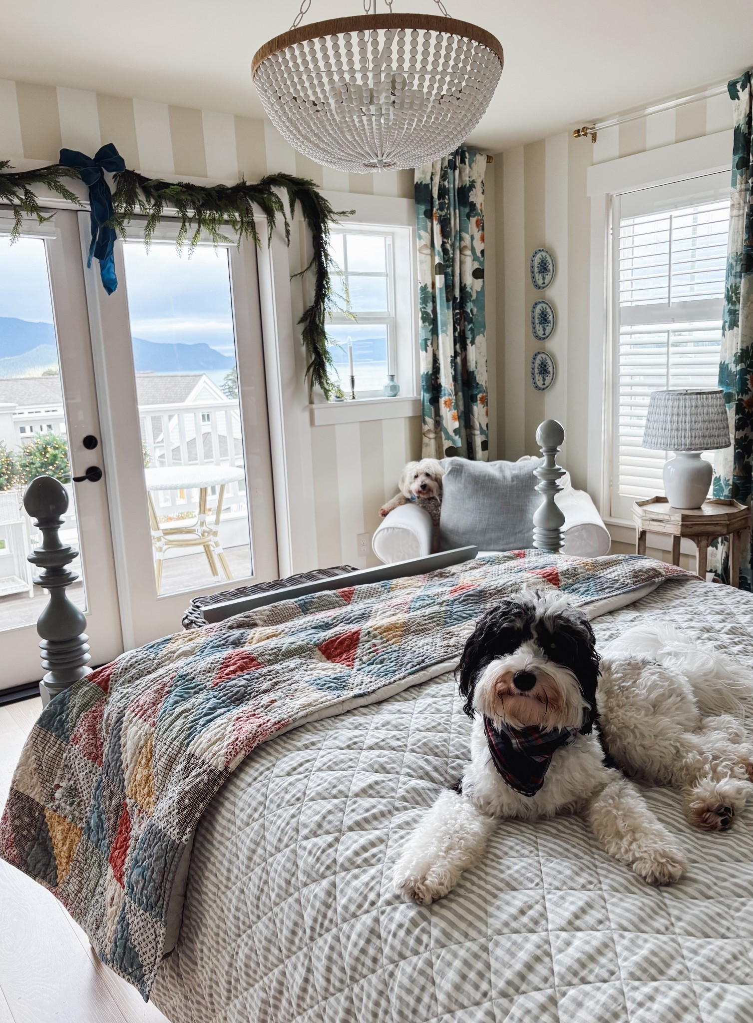 Our coastal cottage bedroom at Christmas (with our newly painted striped walls!). See more on theinspiredroom.net

#LTKHome #LTKSaleAlert #LTKHoliday