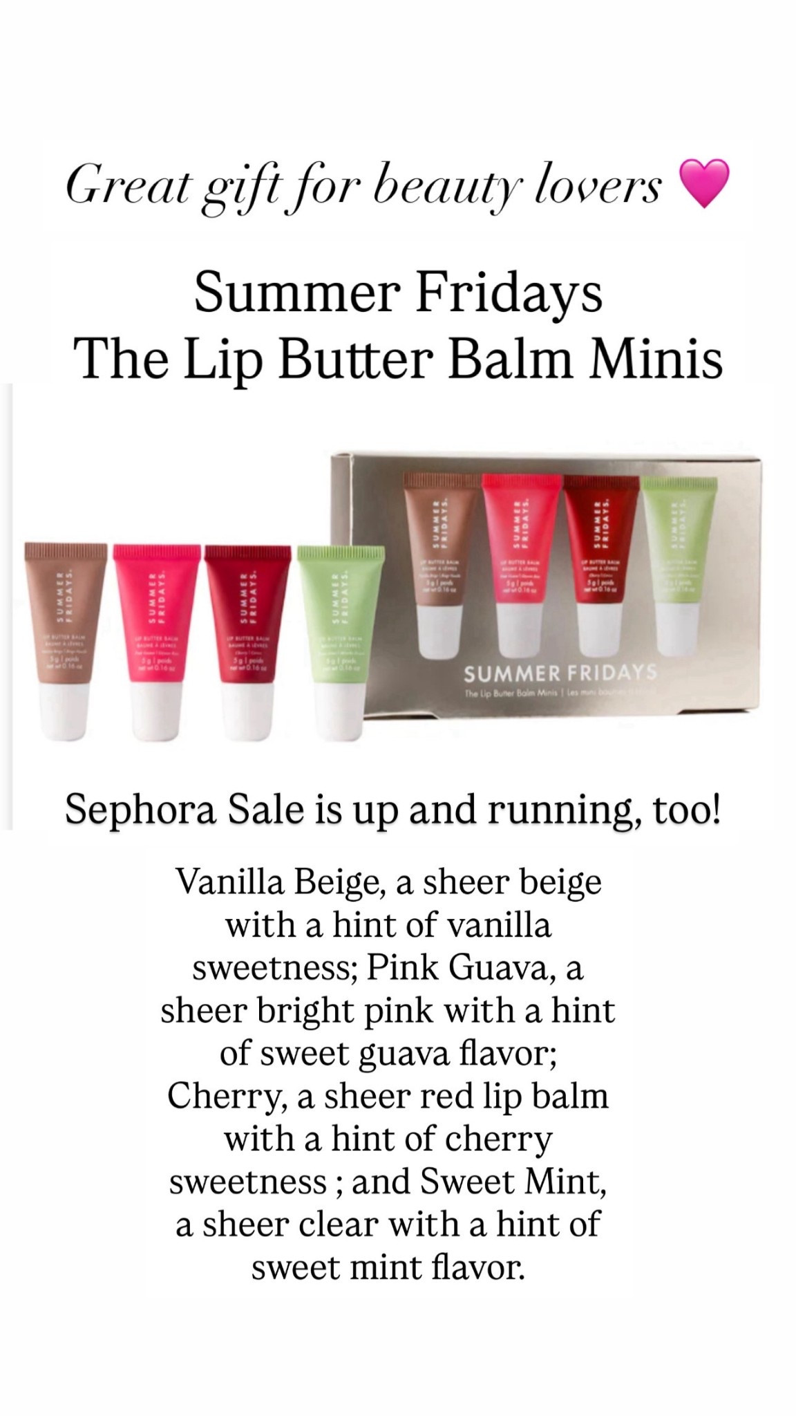 Summer Fridays lip balm 

#LTKHoliday #LTKBeauty #LTKGiftGuide