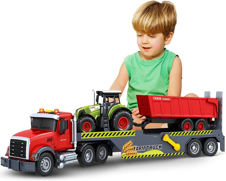 Bstoyder Toddler Boy Toys for 3 4 5 6 7 Years Kids, 21" Semi Flatbed Truck Toy with a Farm Truck,... | Amazon (US)