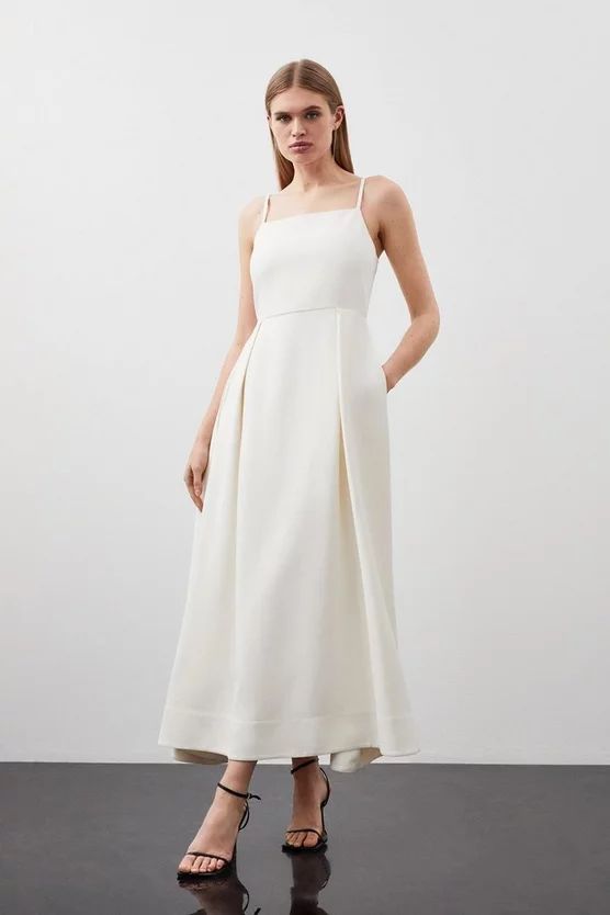 Polished Viscose Tailored Full Skirt Midi Dress | Karen Millen US