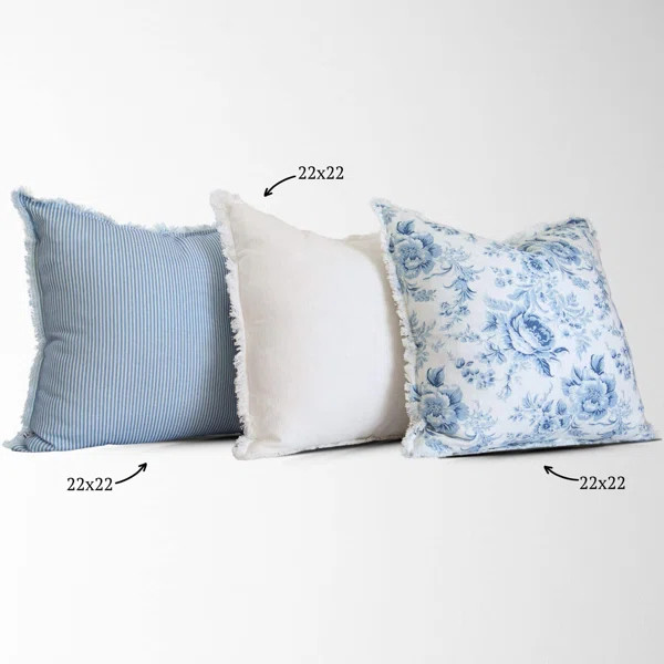 Emma Frayed Edge Pillow Cover in White - 3 Piece Set (Set of 2) | Wayfair North America