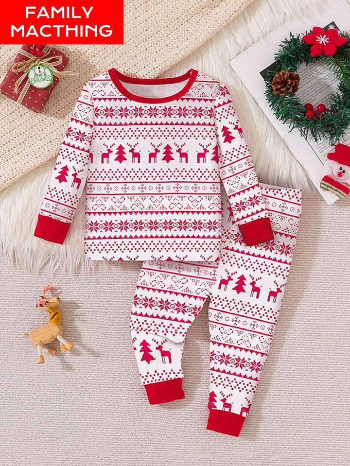 TrendsBaby Boy Christmas Reindeer Print Family Matching Pajamas Sets, Warm & Cozy Fleece Fabric L... | SHEIN