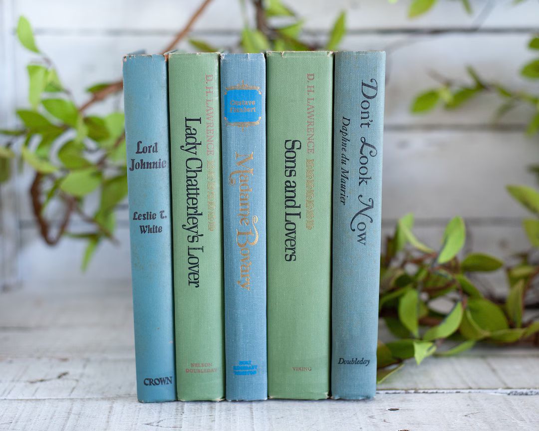 Vintage Blue and Seafoam Green Books, Interior Decorator Book Collection, Blue Green Bookshelf St... | Etsy (US)
