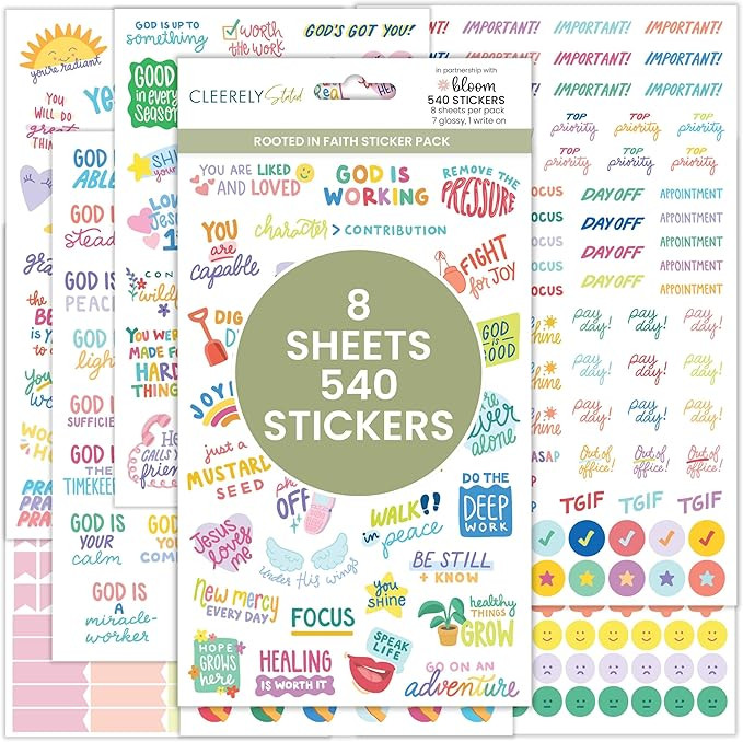 bloom daily planners x Cleerely Stated Rooted in Faith Sticker Pack - 8 Sheets /540 Stickers - Ch... | Amazon (US)