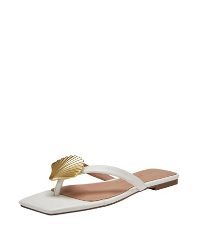 Katy Perry Women's Camie Shell Flat Sandal, Optic White, 6.5 | Amazon (US)