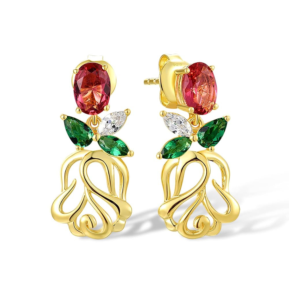 Santuzza 925 Sterling Silver Gemstone Plant Stud Earrings for Women | Amazon (US)