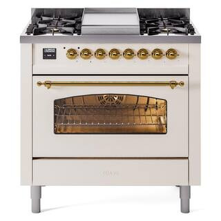 ILVE Nostalgie II 36 in. 6 Burner plus Griddle Freestanding Dual Fuel Natural Gas Range in Antiqu... | The Home Depot