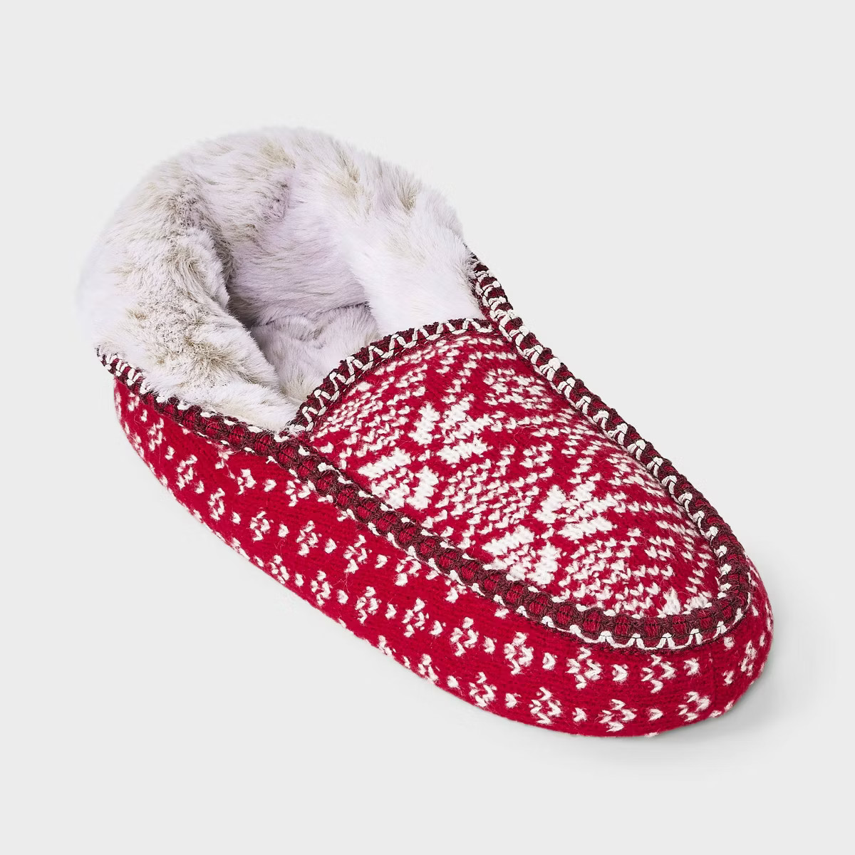 Women's Fair Isle Knit Slipper Sock with Faux Fur Lining and Grippers - Auden™ | Target